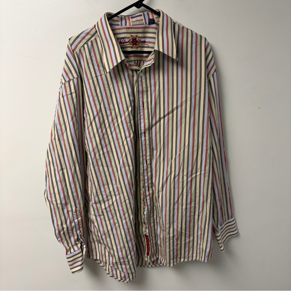 Robert Graham Vertical Stripe Embroidered Multicolor Button Down Shirt Size‎ 3XL
